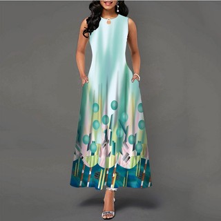 Đầm Dài Dáng Chữ A Không Tay In Họa Tiết Phong Cách Thời Trang Mới Dành Cho Nữ