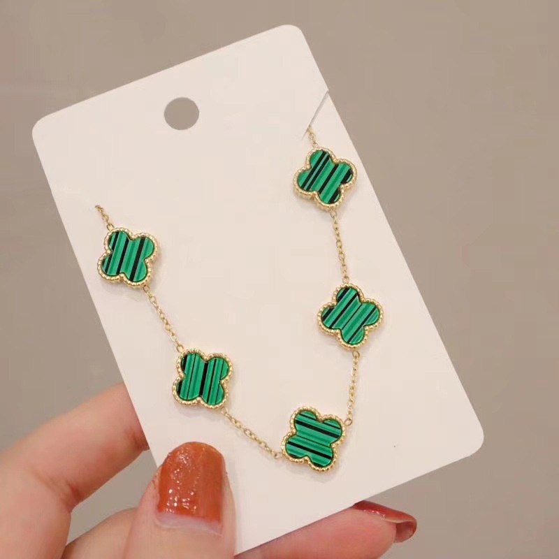 Vòng Tay Cỏ Bốn Lá May Mắn Mạ Vàng 18K Hai Mặt Thời Trang