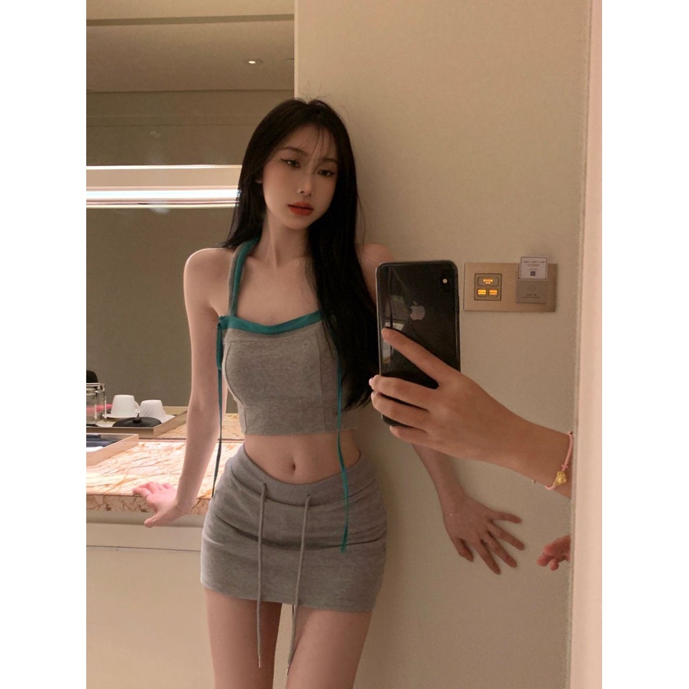 Bộ Áo Cổ Yếm Và Chân Váy Ôm Hông Phong Cách Mùa Hè Mới Quyến Rũ Nóng Bỏng Cho Nữ