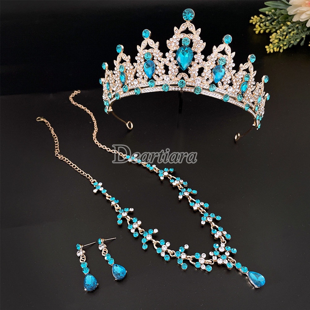 Bộ Vòng cổ + Bông Tai + Vương Miện Ba Món Đính Đá Thời Trang Âu Mỹ Cho Cô Dâu