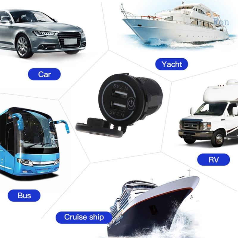 Tẩu Sạc Nhanh Cổng USB Kép Cho Xe Hơi / Xe Máy / Tàu Thuyền