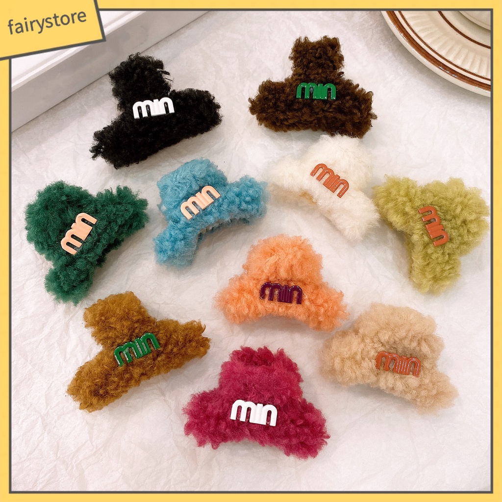 Kẹp Tóc Lông Nhung Mềm Màu Trơn In Chữ Phong Cách Hàn Quốc