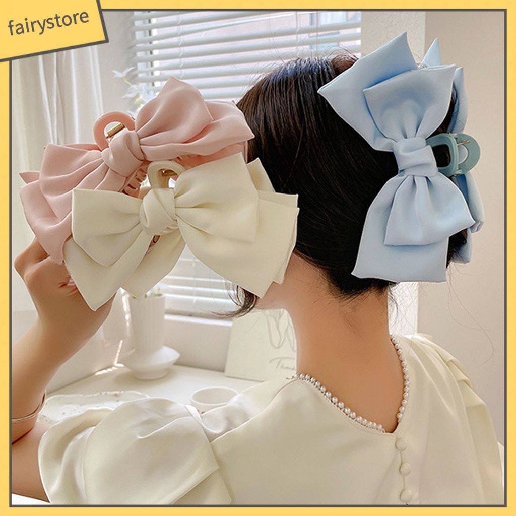 Kẹp Tóc Càng Cua Lớn Bằng Satin Màu Trơn Trang Trí Nơ Phong Cách Hàn Quốc Cho Nữ