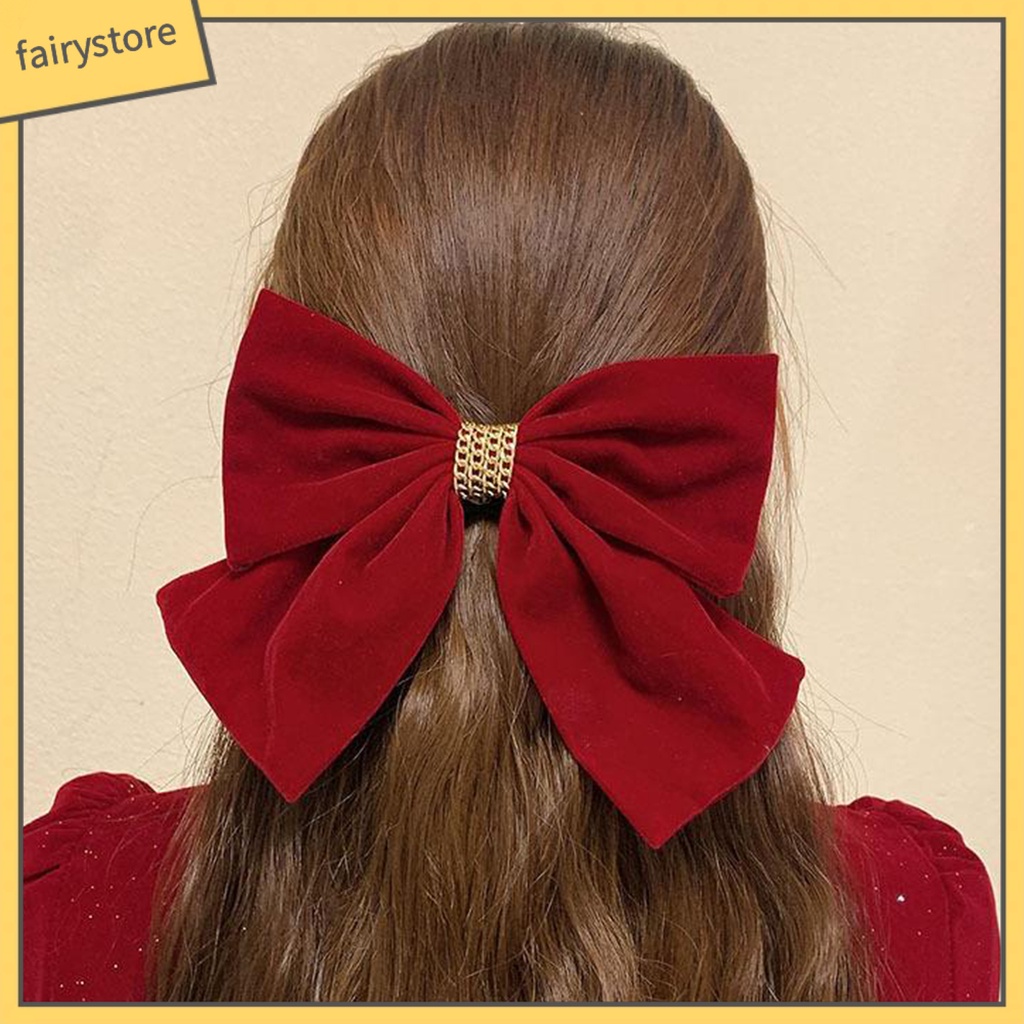 Kẹp Tóc Hình Nơ Màu Trơn Co Giãn Chống Trượt Phong Cách Hàn Quốc Dành Cho Nữ