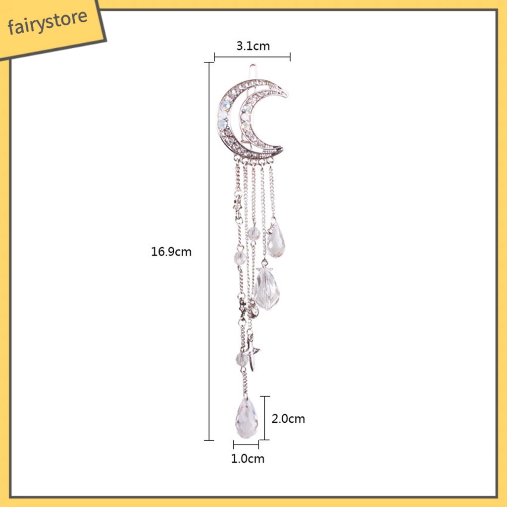 Kẹp Tóc Hình Trăng Sao Đính Đá Phối Tua Rua Thời Trang Cho Nữ