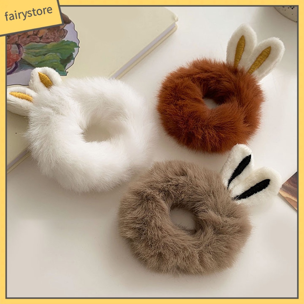 Dây Cột Tóc Tai Thỏ Lông Nhung Mềm Co Giãn Cao Chống Trượt Màu Kẹo Ngọt