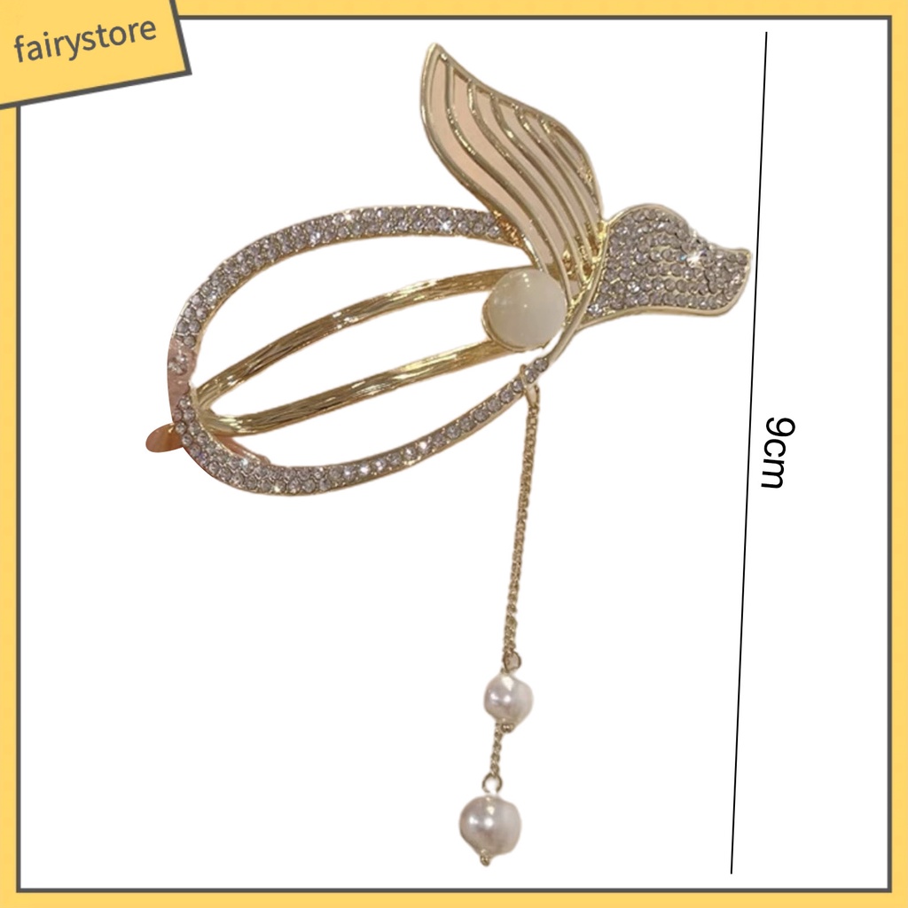 Kẹp Tóc Đính Đá / Ngọc Trai Giả Hình Đuôi Cá Chống Trượt Tiện Dụng