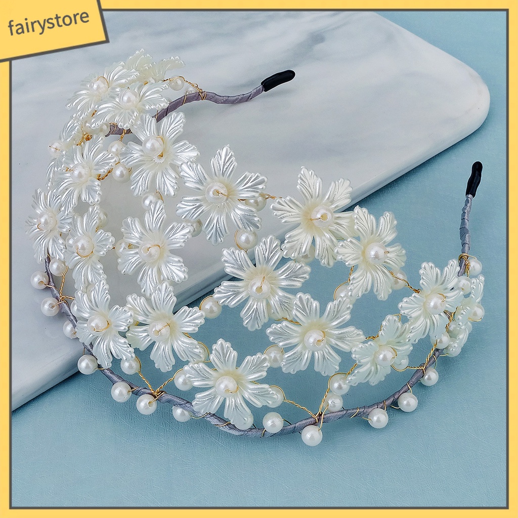 Băng Đô Cài Tóc Bản Rộng Co Giãn Chống Trượt Trang Trí Hoa Đính Ngọc Trai Giả Cho Nữ