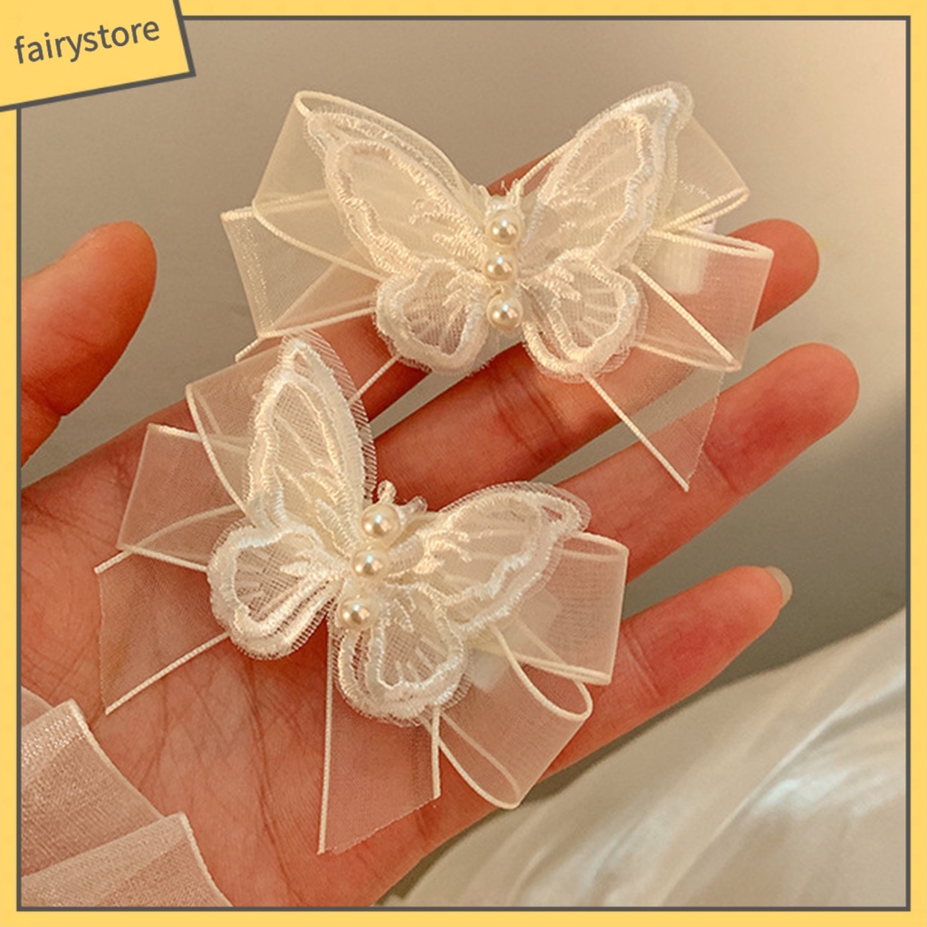 1 Cặp Kẹp Tóc Ba Lớp Hình Bướm Đính Ngọc Trai Giả Gọn Nhẹ Chống Trượt
