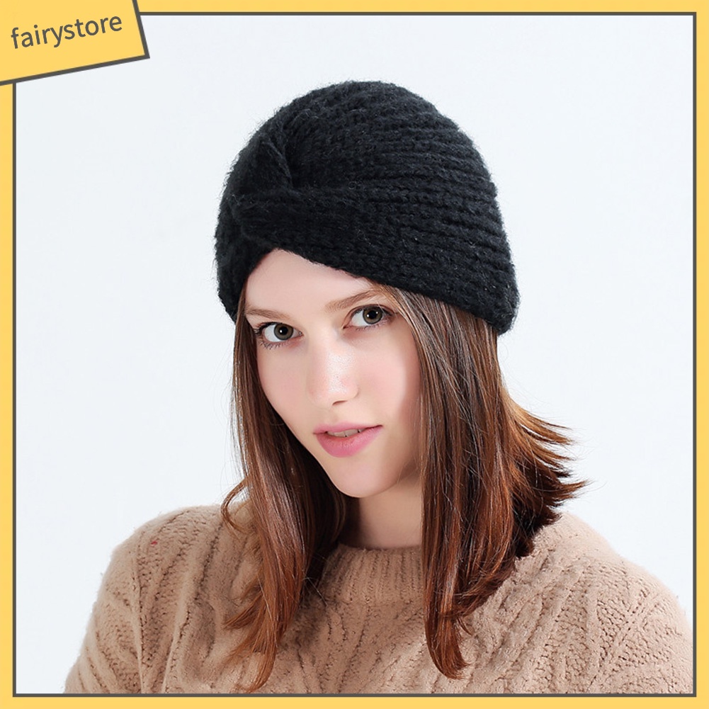 Mũ Turban Đan Len Màu Trơn Thời Trang Thu Đông Cho Nữ