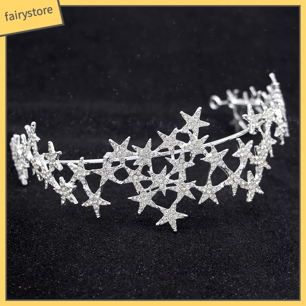 Vương Miện Cài Tóc Hình Ngôi Sao Đính Đá Lấp Lánh Cho Cô Dâu