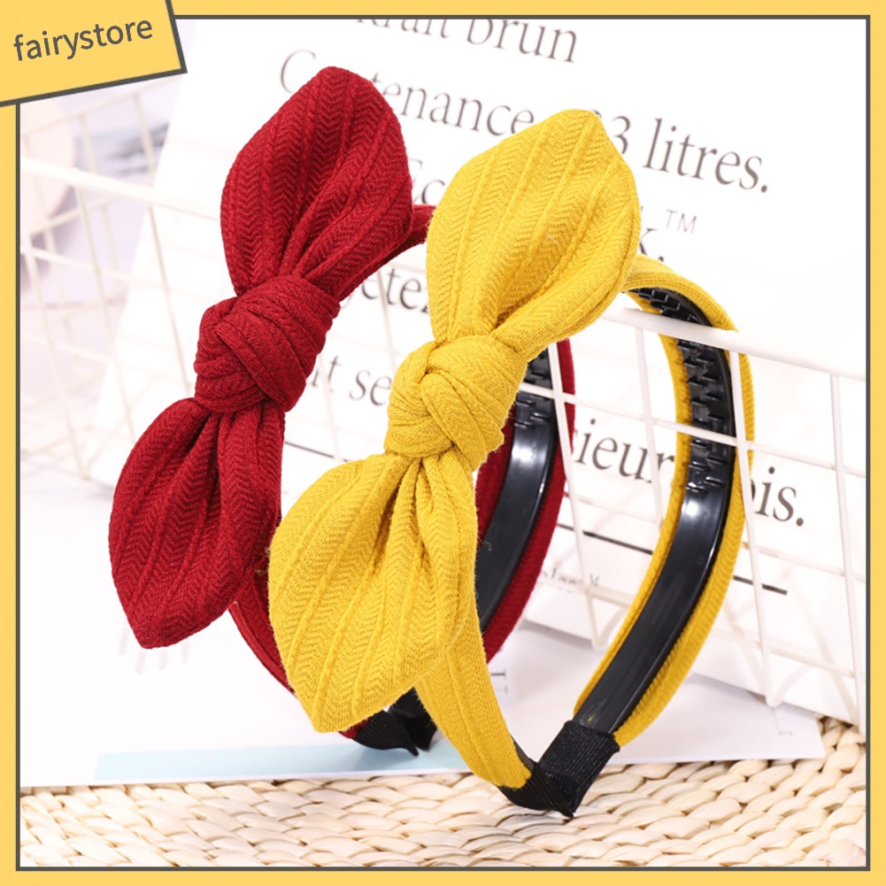 Băng Đô Cài Tóc Bản Rộng Thắt Nơ Họa Tiết Kẻ Sọc Màu Trơn Thời Trang Cho Nữ