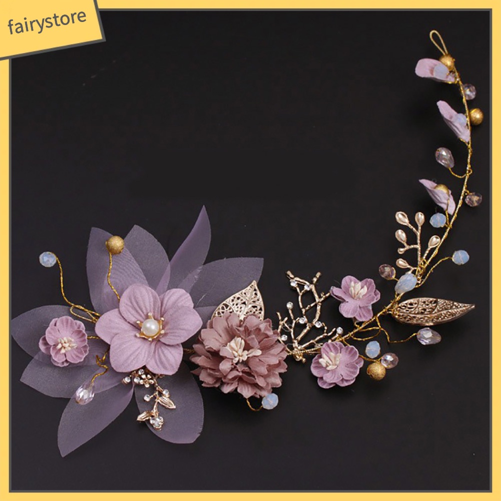 Băng Đô Hoa Cài Tóc Đính Ngọc Trai Nhân Tạo Cho Cô Dâu