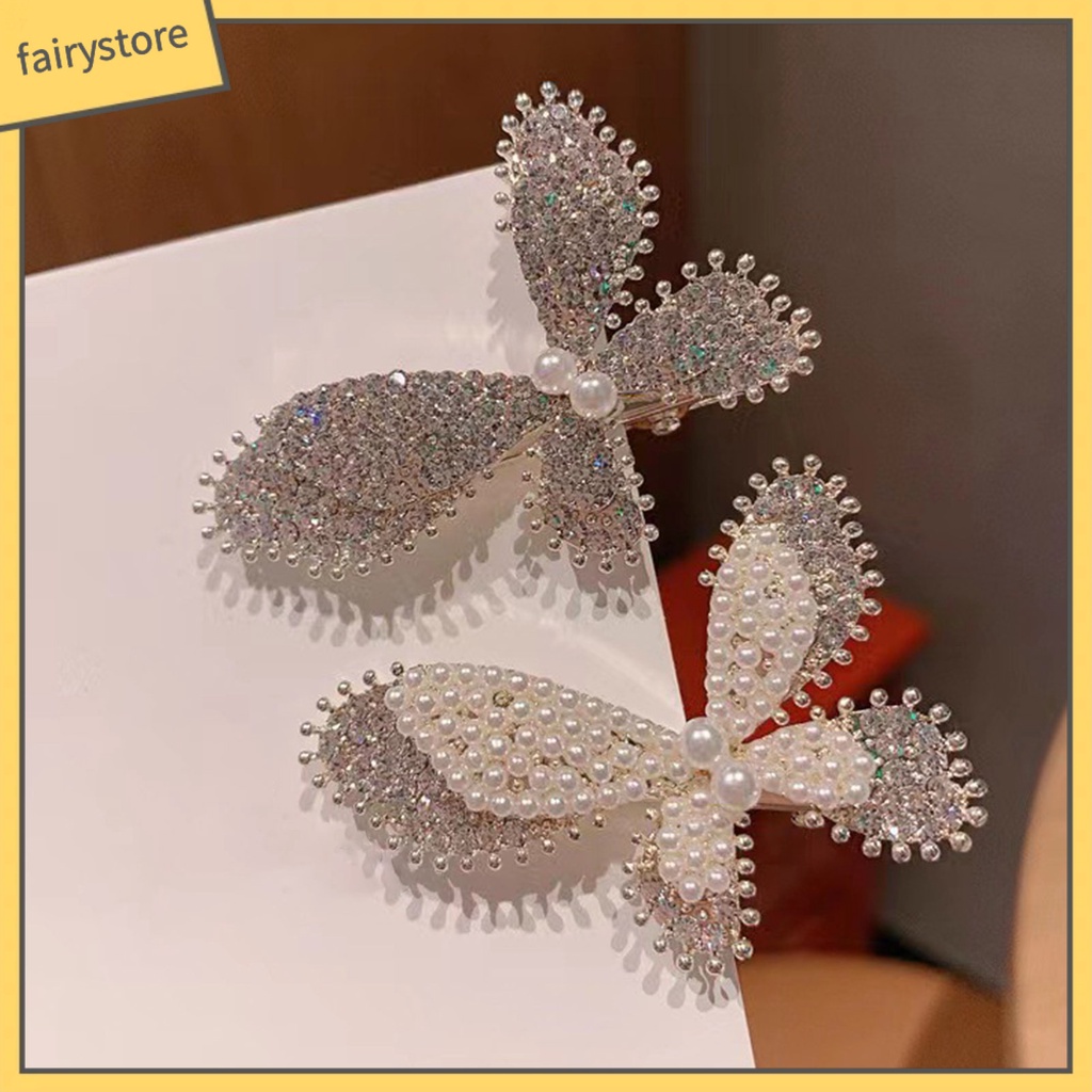 Kẹp Tóc Hình Nơ Đính Ngọc Trai Giả Lấp Lánh