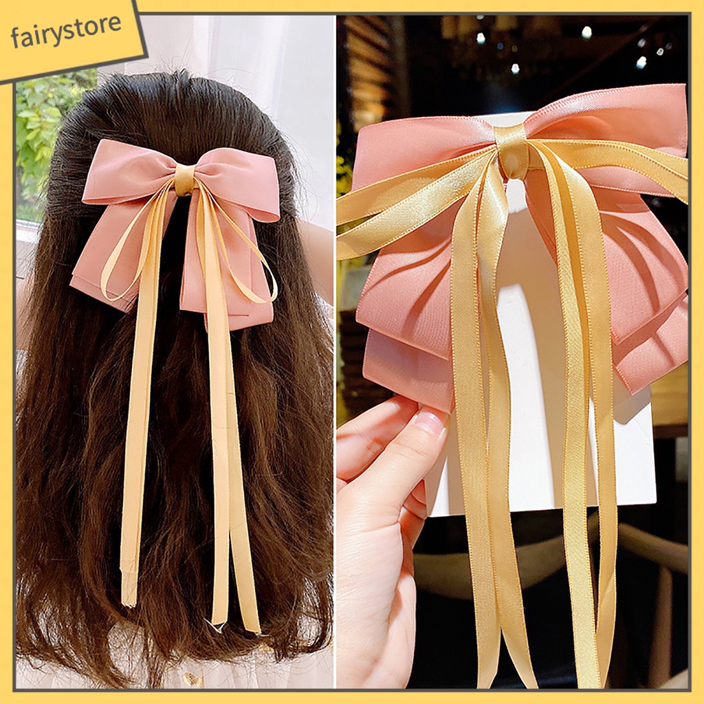Kẹp Tóc Nơ Ruy Băng Dài Co Giãn Ngọt Ngào Cho Nữ