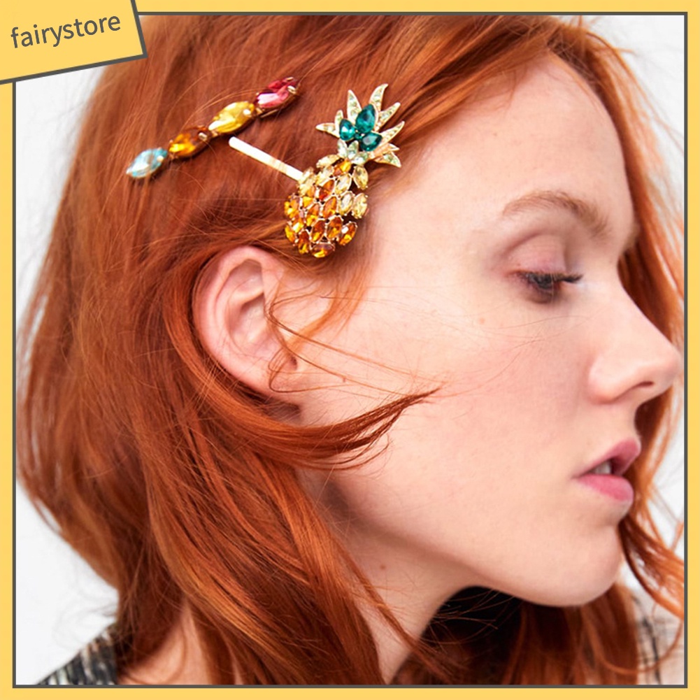 Set 3 Kẹp Tóc Hình Quả Dứa Đính Đá Nhiều Màu Sắc Cho Nữ