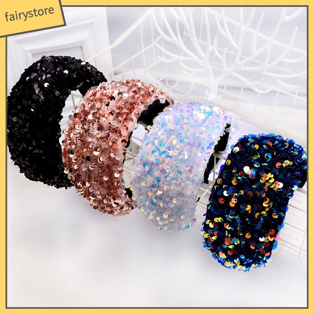 Băng Đô Nhung Bản Rộng Đính Kim Sa Lấp Lánh Thời Trang Cho Nữ