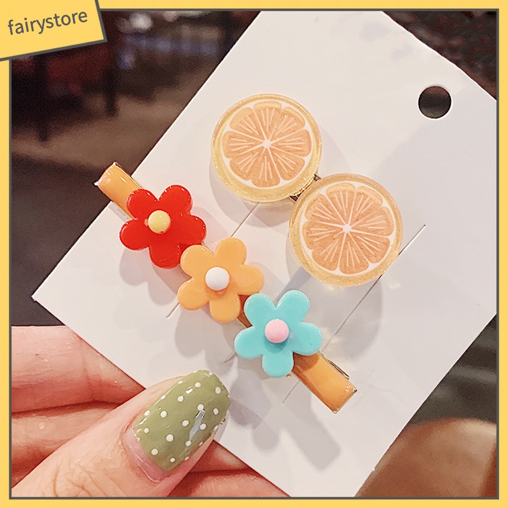 Set 2 Kẹp Tóc Hình Hoa / Trái Cây Dễ Thương Cho Bé Gái