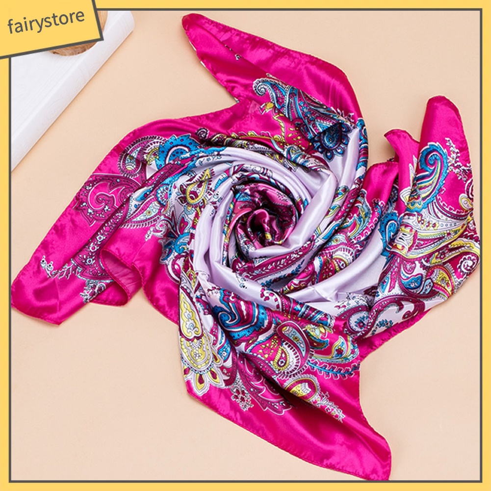 Khăn Lụa Vuông 90x90cm In Họa Tiết Hoa Đa Ứng Dụng Cho Nữ