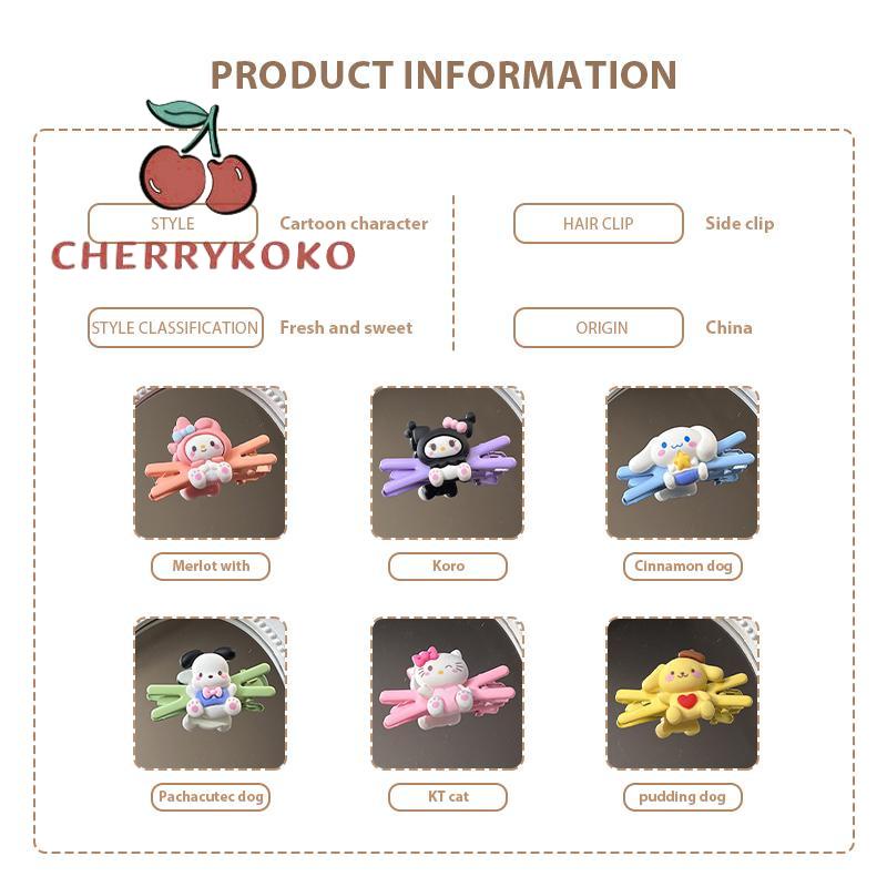 🍒🍒CHERRYKOKO Sanrio Kẹp Tóc Mái Ngang Hình Chữ X Cinnamoroll Dog Kuromi Hoạt Hình Dễ Thương Cho Nữ Sinh
