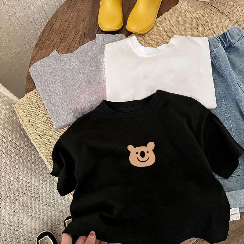 Áo Thun Cotton Tay Ngắn Cổ Tròn In Họa Tiết Hoạt Hình Thời Trang Mùa Hè Cho Bé Trai Và Gái