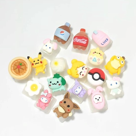 Nút Bàn Phím Trong Suốt Họa Tiết Pokemon Màu Hồng Dễ Thương