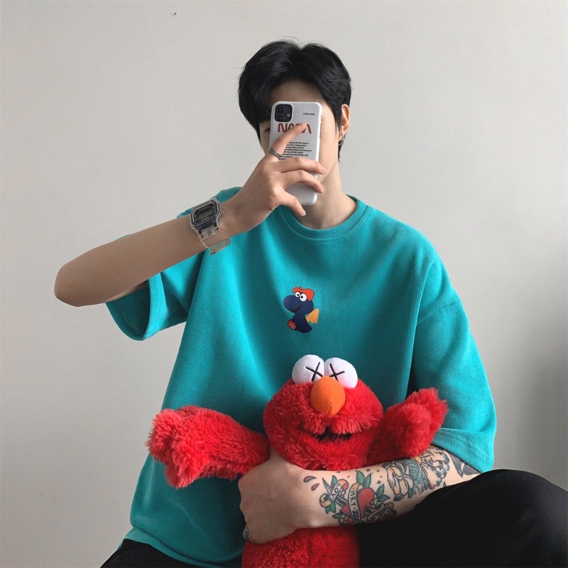 Áo Thun Cotton Tay Ngắn Cổ Nhỏ Nhắn Phong Cách Đường Phố Cho Cặp Đôi