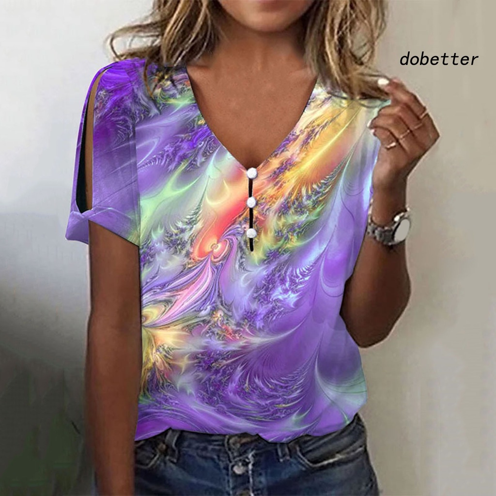 Áo Thun Ngắn Tay Cổ Chữ V Nhuộm Màu Thời Trang Mùa Hè Cho Nữ