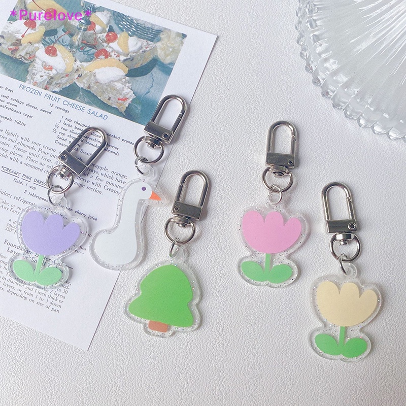 Móc Khóa Acrylic Hình Hoa Tulip Trắng Dễ Thương Mới