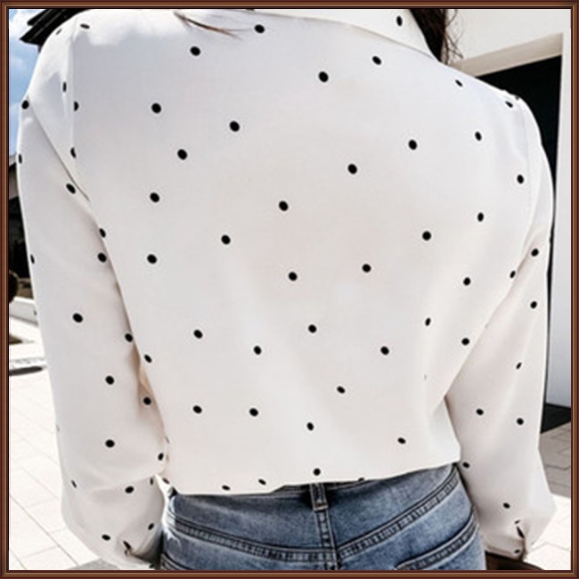 Áo Sơ Mi Dài Tay Họa Tiết Chấm Bi Thanh Lịch Cho Nữ