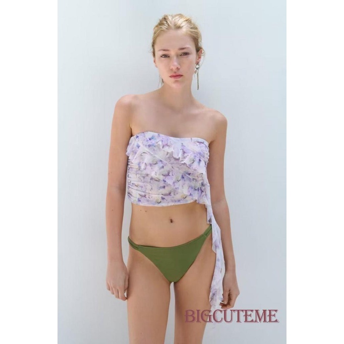 Áo Croptop Trễ Vai Nhún Bèo Họa Tiết Hoa Thời Trang Cho Nữ