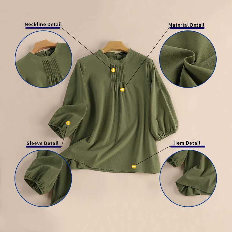 Zanzea Áo Kiểu Tay 3 / 4 Cổ Đứng Xếp Ly Trước Ngực Thời Trang Hàn Quốc Cho Nữ