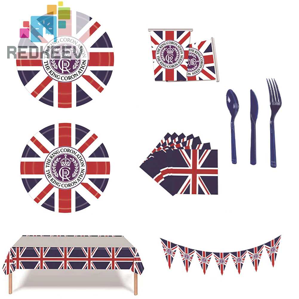 Set 118 Món Chén Đĩa / Cốc / Khăn Ăn Hình Lá Cờ Anh / Tiệc Tùng / Thể Thao