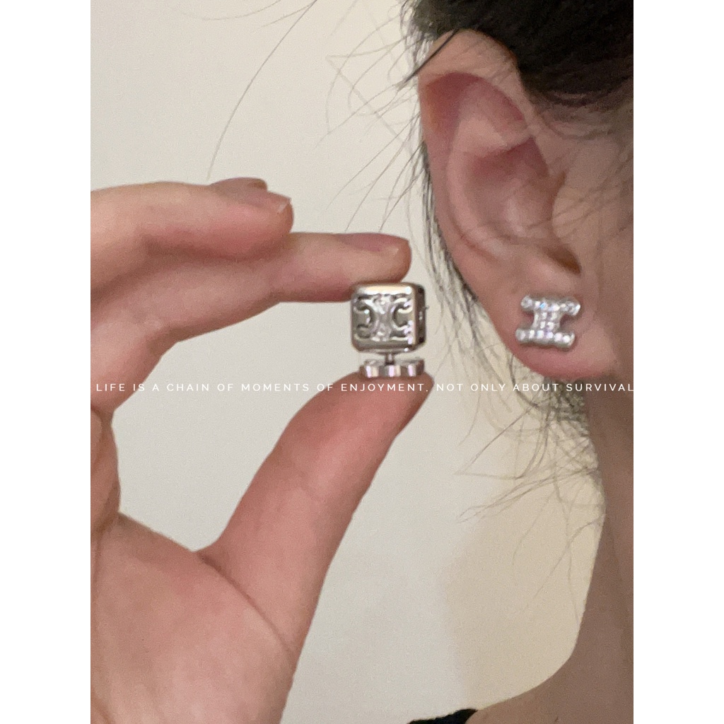 Bông Tai Hình Khối Lập Phương Thiết Kế Mới Đính Đá Zircon Phong Cách Âu Mỹ Cá Tính Dành Cho Nữ