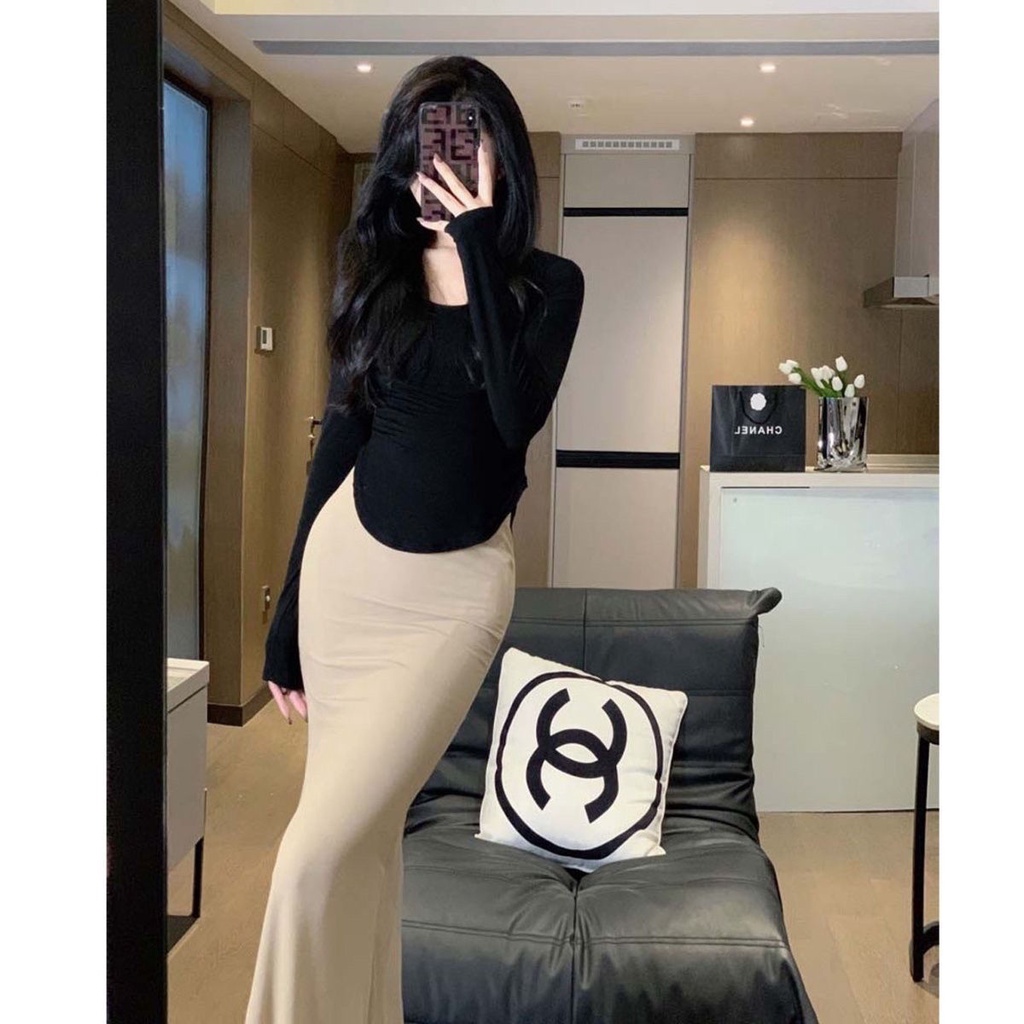 Set Áo Thun Dài Tay + Chân Váy Đuôi Cá Thời Trang Nữ
