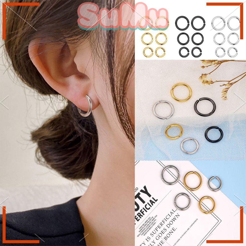 Khuyên Tai Tròn Unisex Bằng Thép Titan Phong Cách