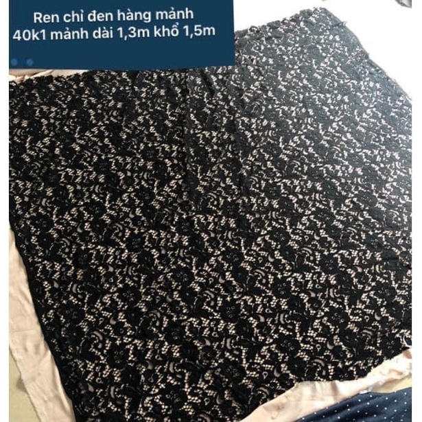 Vải Ren Đen -, Ren Hoa đen, Vải Ren May váy Hàng Hàn Quốc (kích thước 1,3m*1,5m) sợi chỉ siêu đanh
