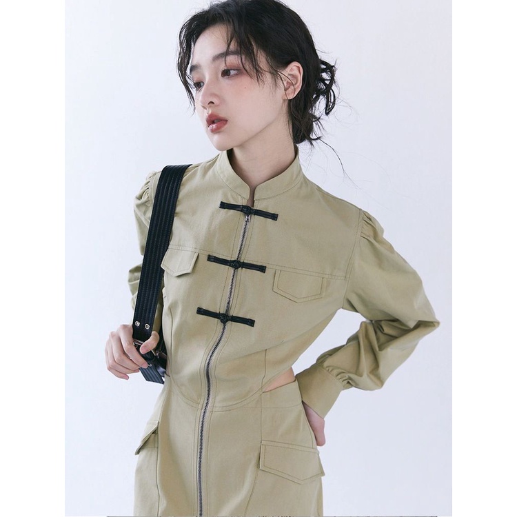 Đầm Công Sở Cổ Đứng Cài Nút Phong Cách Trung Hoa Cổ Điển Thiết Kế Mới Cho Nữ