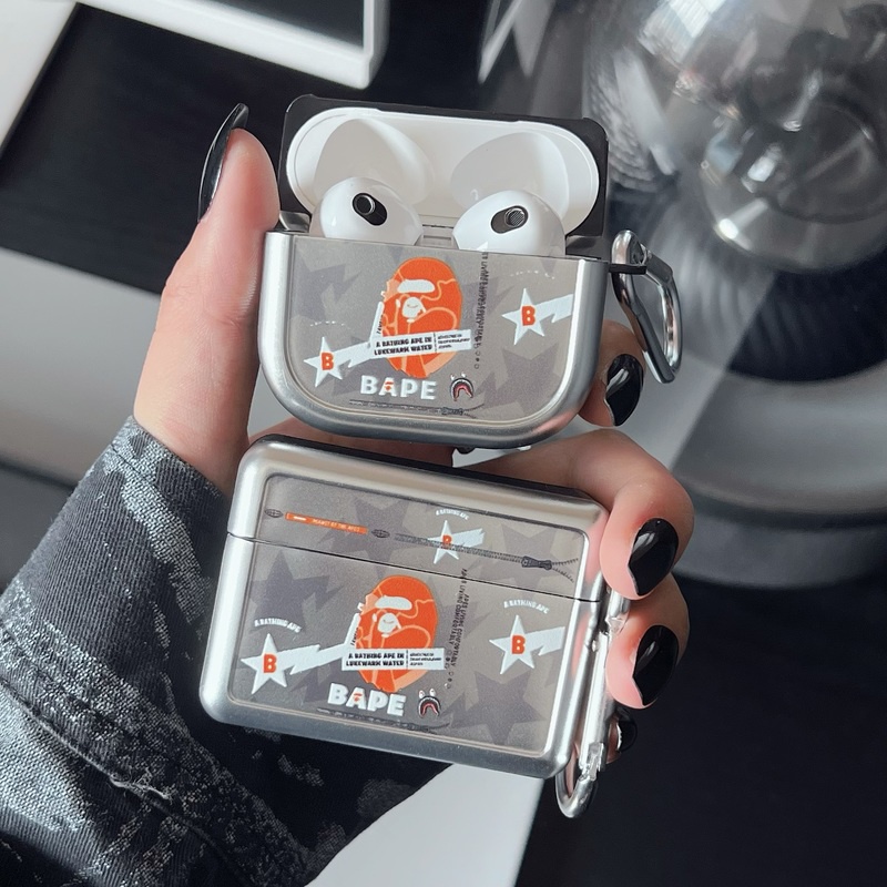 Vỏ Bảo Vệ Hộp Sạc Tai nghe không dây AirPods 1 / 2 gen3 Pro2 2022 Mạ Màu Bạc Thời Trang Có Móc Chống Rơi