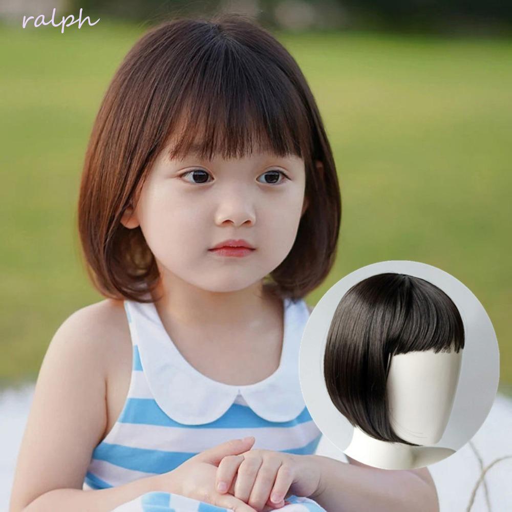 Bộ Tóc Giả Ngắn Vô Hình Bằng Sợi Tổng Hợp Chất Lượng Cao Dễ Thương Dùng Chụp Ảnh Cho Bé Gái