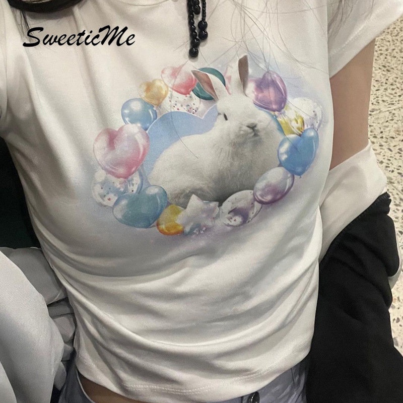Áo Thun Tay Ngắn Cổ Tròn In Hình Thỏ Thời Trang 2023 Dành Cho Nữ