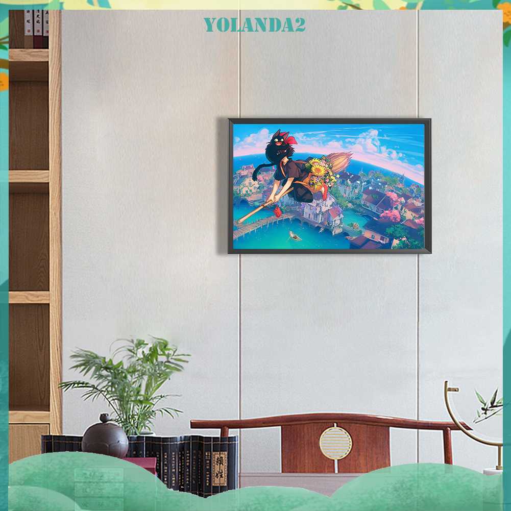 Tranh Đính Đá Kim Cương Toàn Bộ 5D DIY Hình Vẽ Cô Gái Và Mèo Trang Trí Nhà Cửa