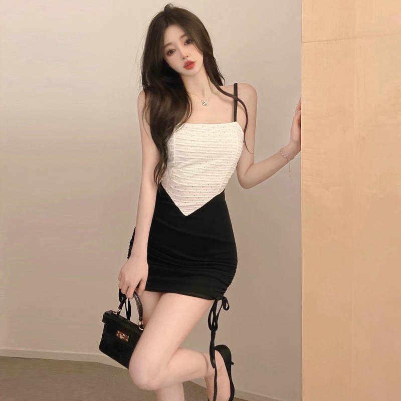 [Sẵn S] Váy Dây Rút 2 Mảnh Đen Trắng, đầm body đầm dự tiệc váy body váy đi tiệc ngắn VYDT1
