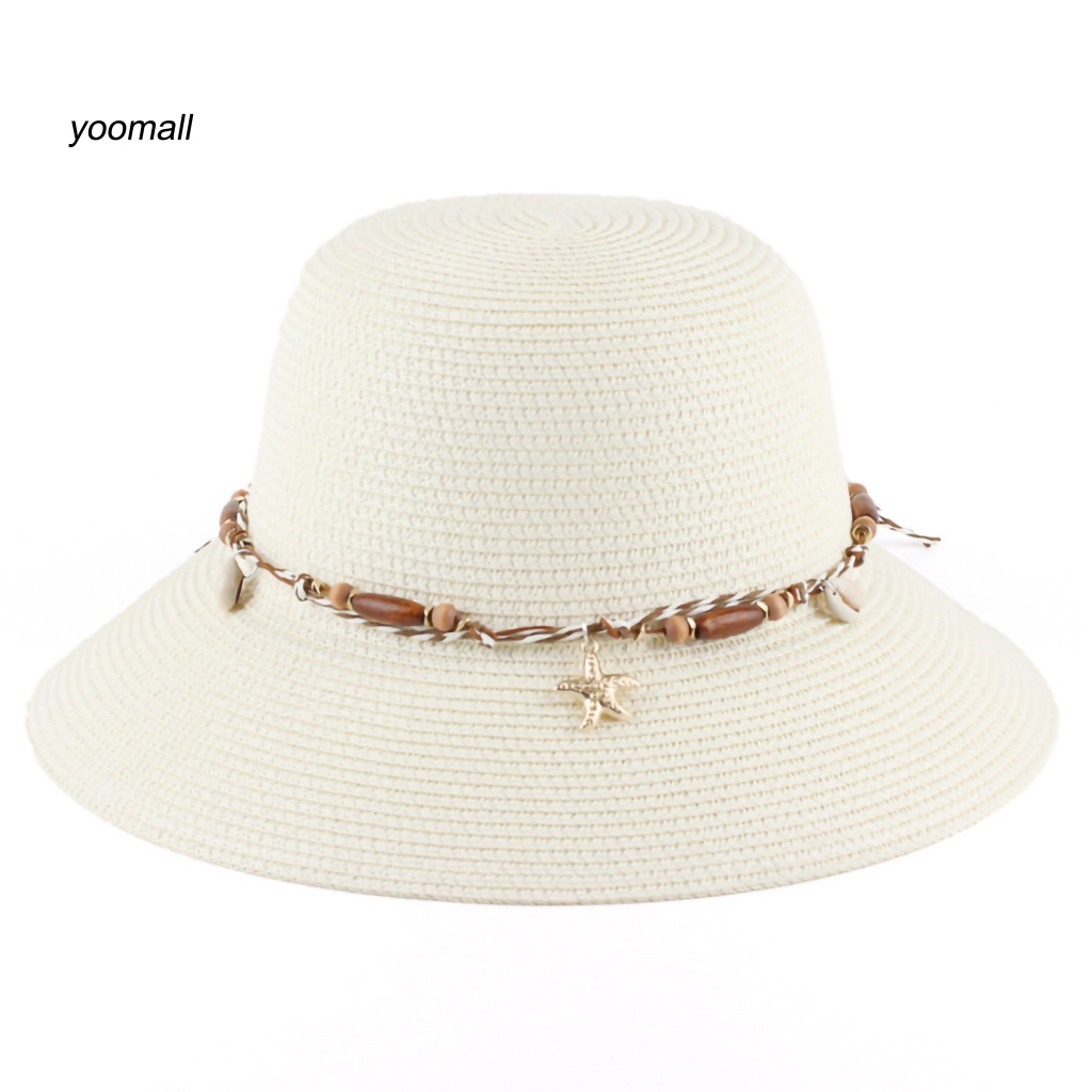 Mũ Vành Tròn Màu Trơn Trang Trí Vỏ Sò Đi Biển Thời Trang Cho Nữ