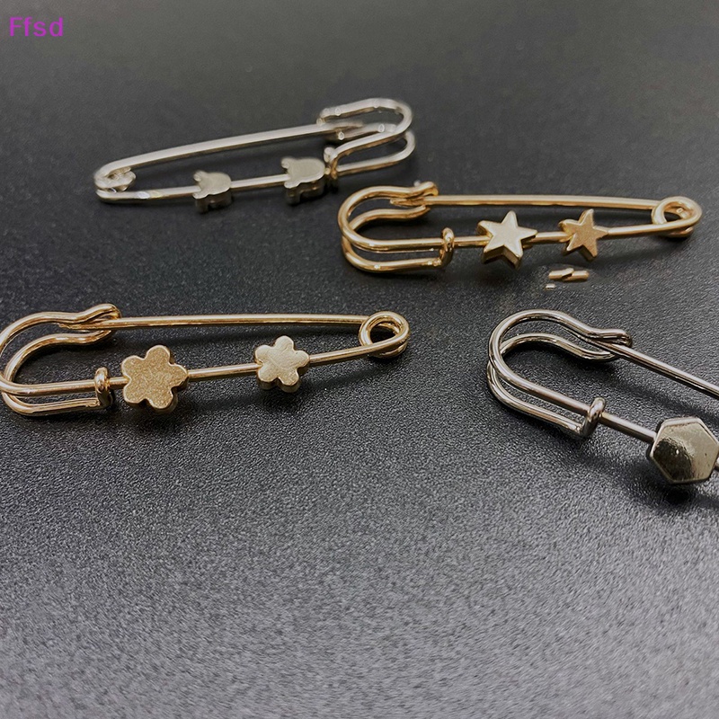 {Ffsd} Trâm Cài Áo Bằng Hợp Kim Hình Lục Giác / Gấu Ngôi Sao Màu Vàng Kim Cố Định Chống Ánh Sáng Đơn Giản * Hàng