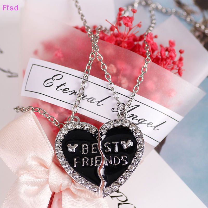 {Ffsd} Vòng cổ Mặt Hình Trái Tim Ghép Nối Bằng Hợp Kim Đính Kim Cương Sáng Tạo Cho Cặp Đôi Bạn Thân * Hàng Bán Chạy