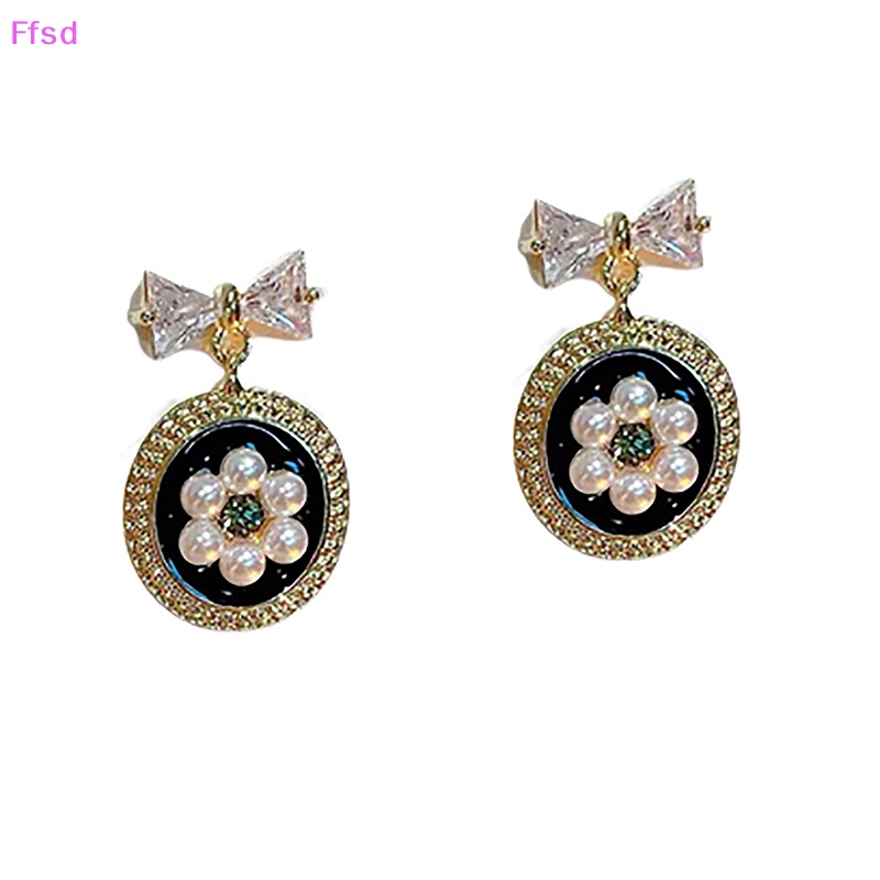 1 Đôi Bông Tai Hình Hoa Đính Ngọc Trai Và Nơ Thời Trang Cho Nữ