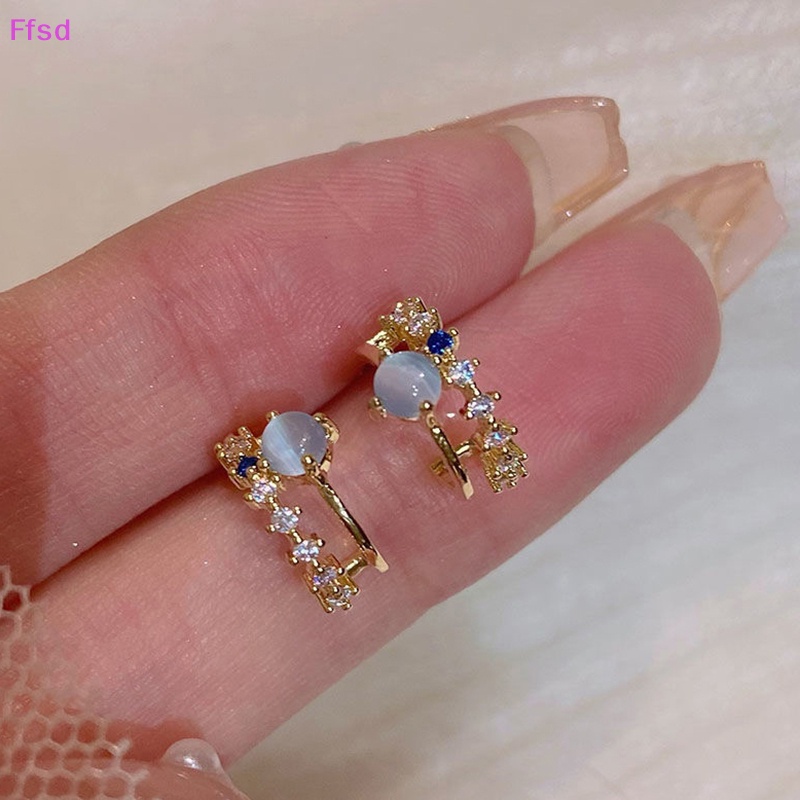 Bông Tai Ngọc Trai Đính Đá Zircon Màu Xanh Dương Thời Trang Hàn Quốc Ngọt Ngào Cho Nữ {Ffsd} Bán Chạy