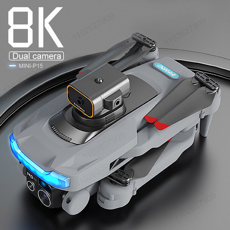 Máy Bay Điều Khiển Từ Xa P15 mini 8K Hai camera Quan Sát Trẻ Em Không Chổi Than Gấp Lại Được Máy Bay Quadcopter