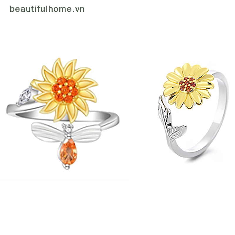 Nhẫn Mở Hình Hoa Hướng Dương / Ong Bằng Đồng Zircon Xoay Được Giúp Giảm Căng Thẳng Điều Chỉnh Được Thời Trang Cho Nữ [beauty]